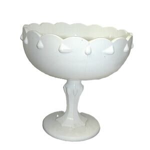 MCM Milk Glass Large Pedestal Compote Tear Drop Wedding French Delicate 7.5” Vtg